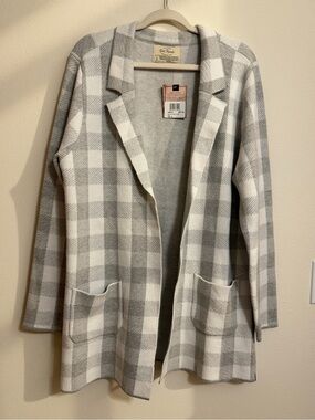 Old Ranch Brands NWT Buffalo Plaid Sweater Jacket Size L Gray White Cabincore